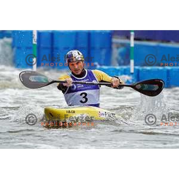 Peter Kauzer (SLO) competes in Canoe Slalom semi-final in Men’s Kayak K-1 in Kolna Sports Centre, Krakow during European Games 2023, Poland on July 1, 2023