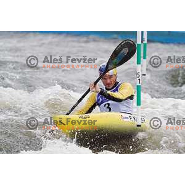 Peter Kauzer (SLO) competes in Canoe Slalom semi-final in Men’s Kayak K-1 in Kolna Sports Centre, Krakow during European Games 2023, Poland on July 1, 2023