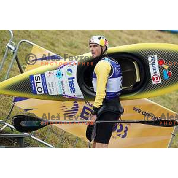 Peter Kauzer (SLO) competes in Canoe Slalom semi-final in Men’s Kayak K-1 in Kolna Sports Centre, Krakow during European Games 2023, Poland on July 1, 2023