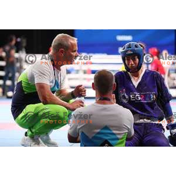 Tina Baloh (SLO, blue) competes in Kickboxing - Women\'s Point Fighting -70 kg at European Games 2023, Myslenice, Poland on June 30, 2023