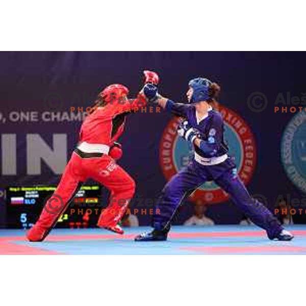 Tina Baloh (SLO, blue) competes in Kickboxing - Women\'s Point Fighting -70 kg at European Games 2023, Myslenice, Poland on June 30, 2023