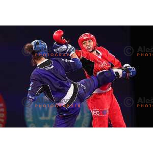 Tina Baloh (SLO, blue) competes in Kickboxing - Women\'s Point Fighting -70 kg at European Games 2023, Myslenice, Poland on June 30, 2023