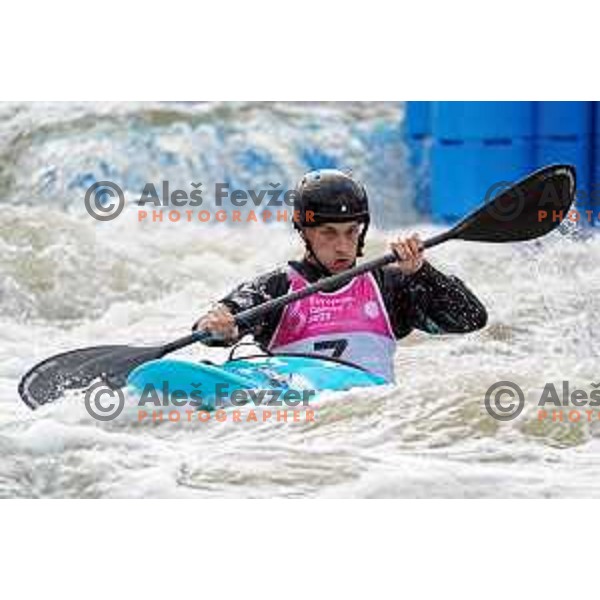 Vid Kuder Marusic (SLO) competes in Canoe Slalom Men’s Kayak Cross in Kolna Sports Centre, Krakow during European Games 2023, Poland on July 1, 2023