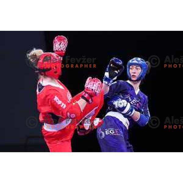 Tina Baloh (SLO, blue) competes in Kickboxing - Women\'s Point Fighting -70 kg at European Games 2023, Myslenice, Poland on July 1, 2023