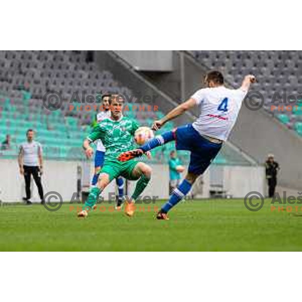 in action during friendly football match between Olimpija Ljubljana and Hajduk Split in SRC Stozice, Ljubljana, Slovenia on July 2, 2023.