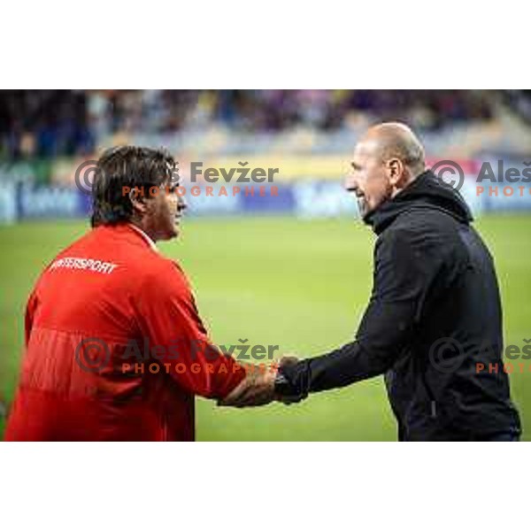 Giovanni Tedesco, head coach of Birkirkara and Damir Krznar, head coach of Maribor during the UEFA Europa Conference League qualifications football match between Maribor and Birkirkara in Ljudski vrt, Maribor, Slovenia on July 13, 2023. Photo: Jure Banfi