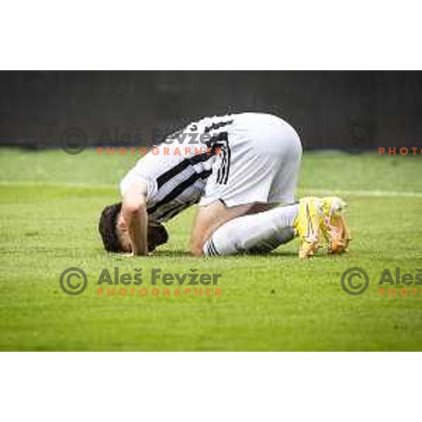 Dardan Shabanhaxhaj celebrating during Prva liga Telemach football match between Mura and Domzale in Fazanerija, Murska Sobota, Slovenia on July 22, 2023. Photo: Jure Banfi