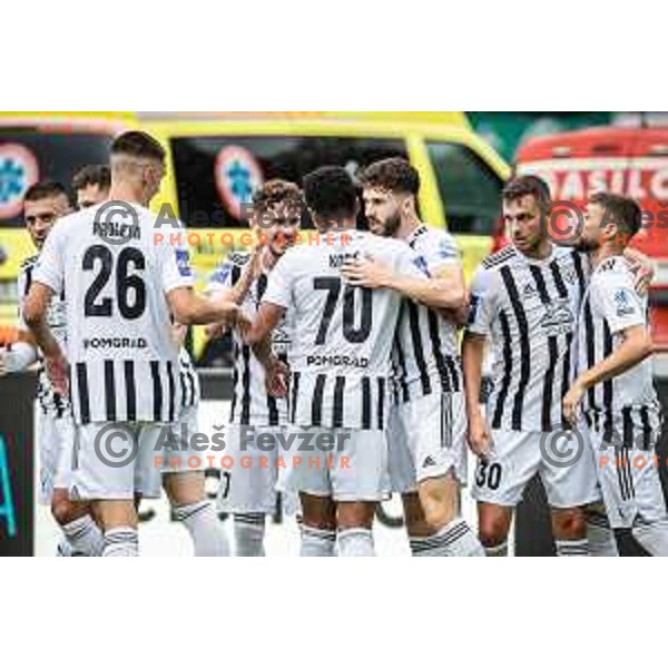 Dardan Shabanhaxhaj celebrating during Prva liga Telemach football match between Mura and Domzale in Fazanerija, Murska Sobota, Slovenia on July 22, 2023. Photo: Jure Banfi