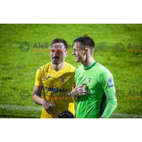 Tilen Klemencic and Gasper Tratnik celebrating after Prva liga Telemach football match between Mura and Domzale in Fazanerija, Murska Sobota, Slovenia on July 22, 2023. Photo: Jure Banfi