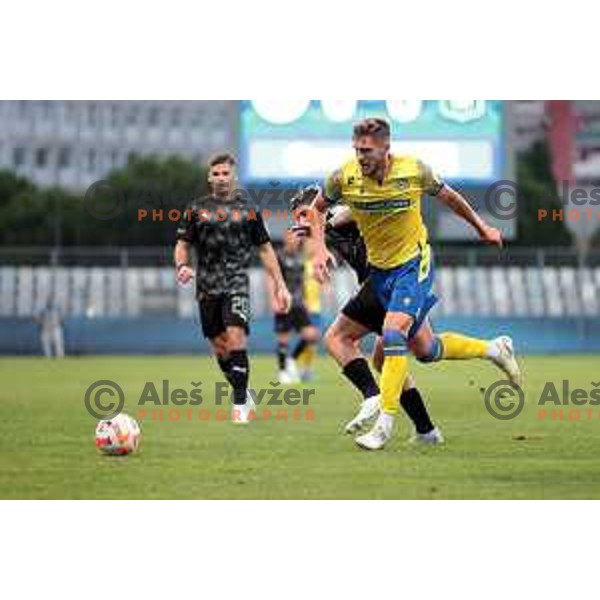 In action during Prva liga Telemach 2023/2024 football match between Koper and Olimpija in Koper, Slovenia on July 22, 2023