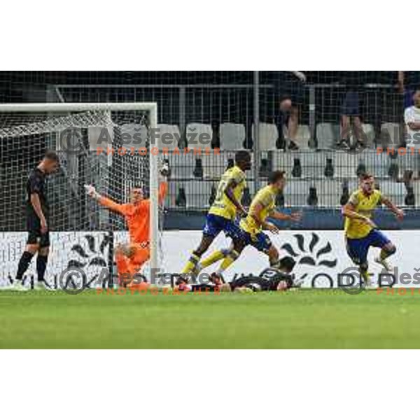 Nardin Mulahusejnovic scores and celebrates goal during Prva liga Telemach 2023/2024 football match between Koper and Olimpija in Koper, Slovenia on July 22, 2023