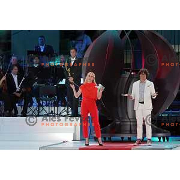 Melani Mekicar and Rok Skrlep host the Opening Ceremony of EYOF 2023 in Maribor, Slovenia on July 23, 2023