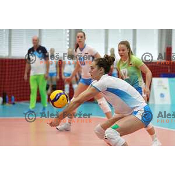 In action during Girls Volleyball tournament group stage match between Slovenia and Germany at EYOF 2023 in Maribor, Slovenia on July 24, 2023