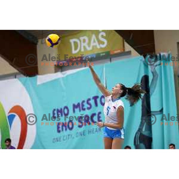 In action during Girls Volleyball tournament group stage match between Slovenia and Germany at EYOF 2023 in Maribor, Slovenia on July 24, 2023