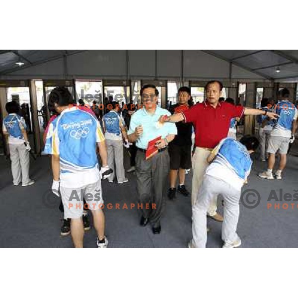 Security check outside "Birds Nest" National Olympic stadium in Beijing, China on 5.8.2008. Photo by Ales Fevzer 