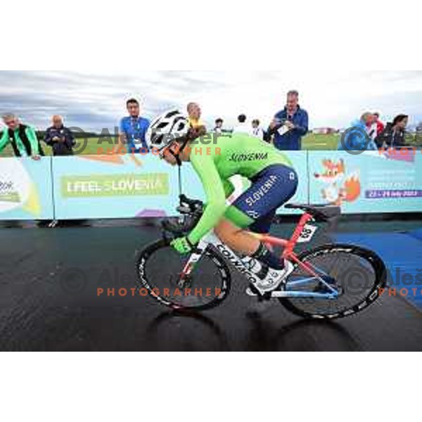 Hana Jeromel (SLO) competes at Girls Cycling Time-Trial at EYOY 2023 in Maribor, Slovenia on July 23, 2023