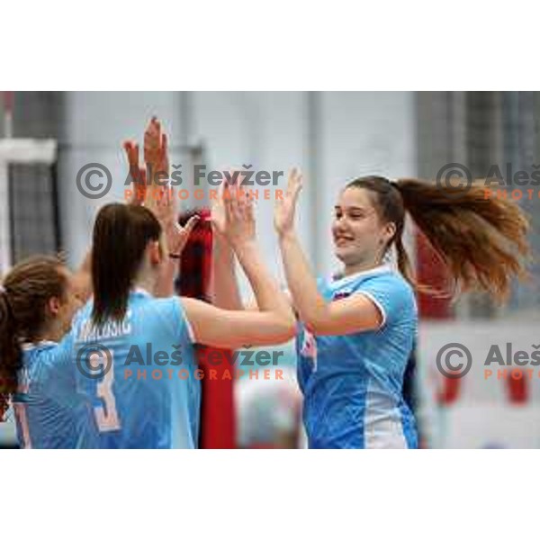 In action during Girls Volleyball tournament group stage match between Slovenia and Croatia at EYOF 2023 in Maribor, Slovenia on July 25, 2023