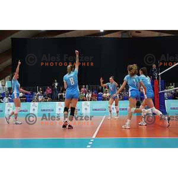 In action during Girls Volleyball tournament group stage match between Slovenia and Croatia at EYOF 2023 in Maribor, Slovenia on July 25, 2023