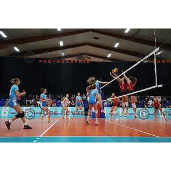 In action during Girls Volleyball tournament group stage match between Slovenia and Croatia at EYOF 2023 in Maribor, Slovenia on July 25, 2023