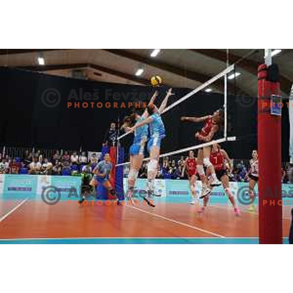 In action during Girls Volleyball tournament group stage match between Slovenia and Croatia at EYOF 2023 in Maribor, Slovenia on July 25, 2023