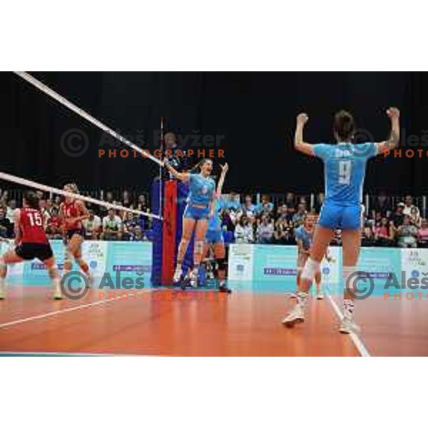 In action during Girls Volleyball tournament group stage match between Slovenia and Croatia at EYOF 2023 in Maribor, Slovenia on July 25, 2023