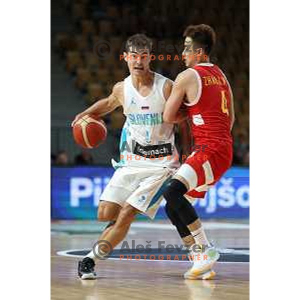 Ziga Samar in action during friendly basketball game between Slovenia and China in Zlatorog Arena, Celje, Slovenia on July 25, 2023