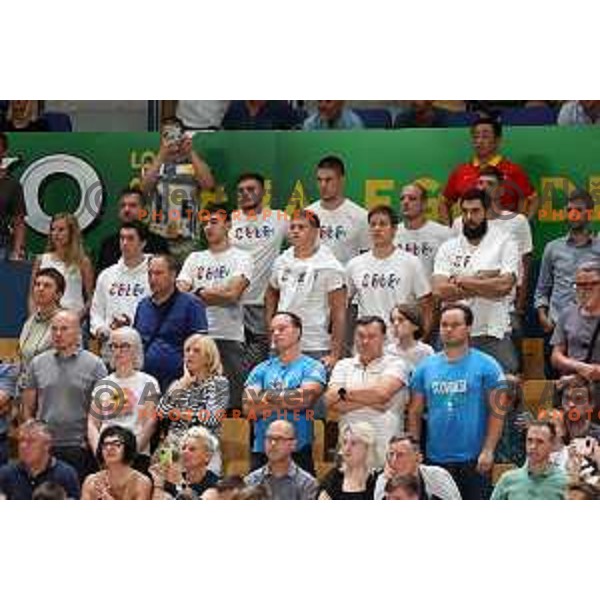 Stefan Zabic and players of handball club Celje PL during friendly basketball game between Slovenia and China in Zlatorog Arena, Celje, Slovenia on July 25, 2023