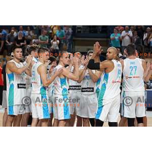 Bine Prepelic, Gregor Glas, Klemen Prepelic and Jordan Morgan during friendly basketball game between Slovenia and China in Zlatorog Arena, Celje, Slovenia on July 25, 2023