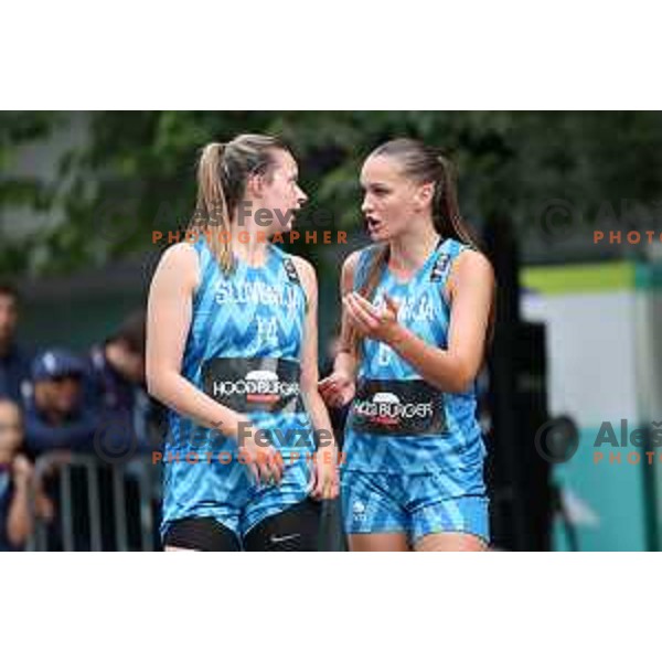 Hana Ovcina and Lara Petrovic (SLO) in action during Girls 3x3 Basketball match during EYOF Maribor 2023 in Maribor, Slovenia on July 26, 2023. Foto: Filip Barbalic