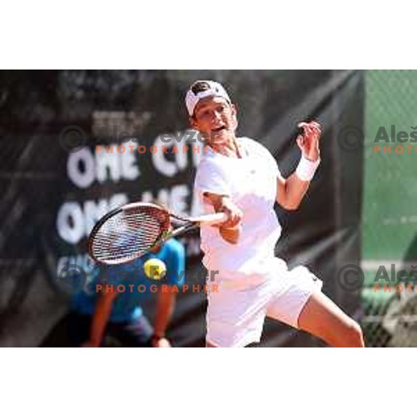 Svit Suljic (SLO) in action during Boys Tennis Tournament at EYOF 2023 in Maribor, Slovenia on July 27, 2023