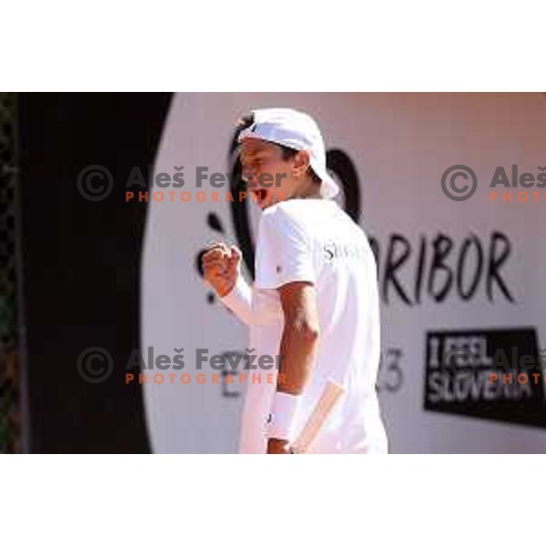 Svit Suljic (SLO) in action during Boys Tennis Tournament at EYOF 2023 in Maribor, Slovenia on July 27, 2023