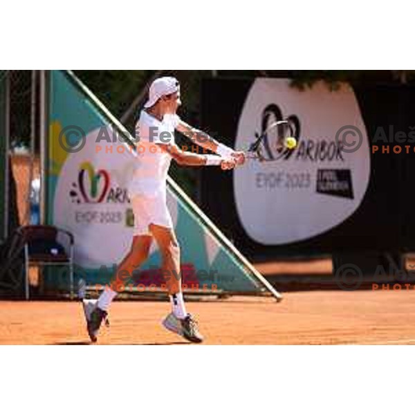 Svit Suljic (SLO) in action during Boys Tennis Tournament at EYOF 2023 in Maribor, Slovenia on July 27, 2023