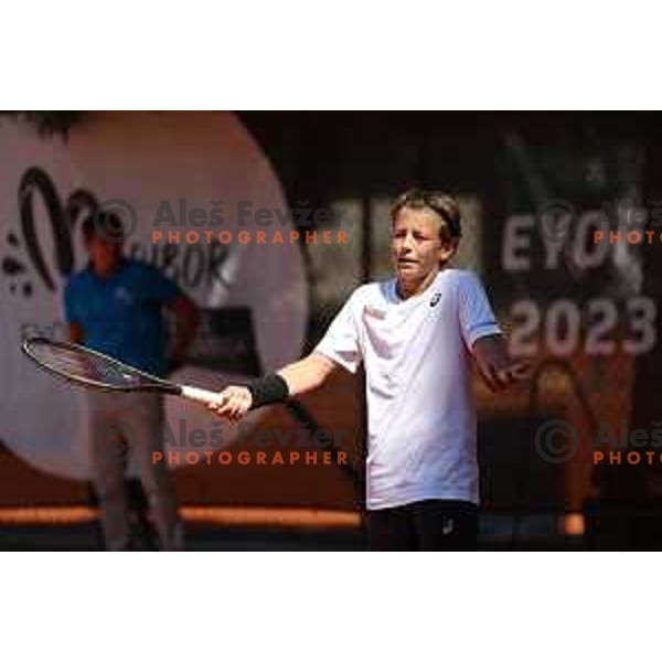 Ziga Sesko (SLO) in action during Boys Tennis Tournament at EYOF 2023 in Maribor, Slovenia on July 27, 2023