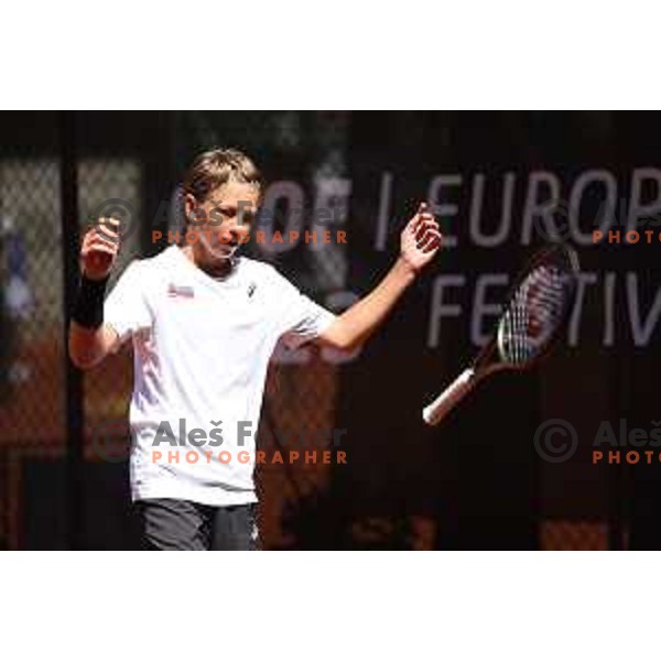 Ziga Sesko (SLO) in action during Boys Tennis Tournament at EYOF 2023 in Maribor, Slovenia on July 27, 2023