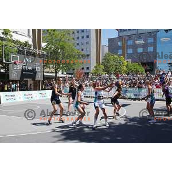 Action during quarter-final of Girls Basketball 3x3 between Slovenia and Ukraine at EYOF 2023, Maribor, Slovenia on July 28, 2023