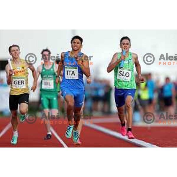 Zan Ogrinc runs in Boys Medley Relay at EYOF 2023, Maribor, Slovenia on July 28, 2023