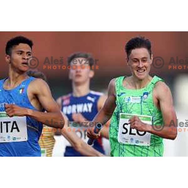 Zan Ogrinc runs in Boys Medley Relay at EYOF 2023, Maribor, Slovenia on July 28, 2023