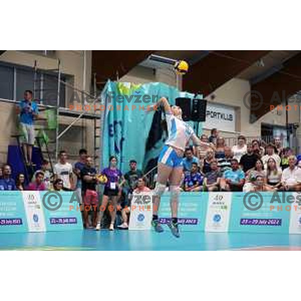 Slovenia team celebrate victory in semi-final of Girls Volleyball Tournament against Hungary at EYOF 2023, Maribor, Slovenia on July 28, 2023