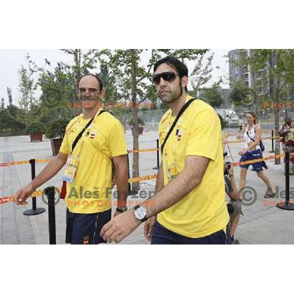 Jose Javier Hombrados (left) and Ruben Garaboja, spanish handball players in front of Olympic Village in Beijing, China 6.8.2008 