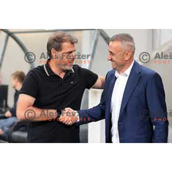 Joao Henriques and Ivaylo Petev during UEFA Champions League 2023-2024 second qualifying round match between Olimpija (SLO) and Ludogorets (BUL) in Ljubljana, Slovenia on August 1, 2023