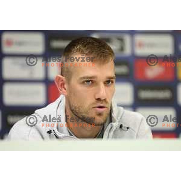 Timi Max Elsnik at press conference after UEFA Champions League 2023-2024 second qualifying round match between Olimpija (SLO) and Ludogortes (BUL) in Ljubljana, Slovenia on August 1, 2023