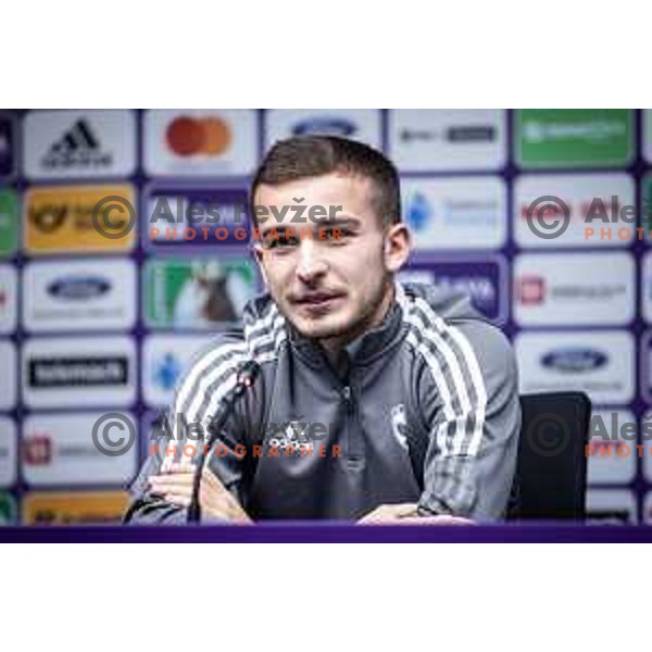 Ivan Brnic at the press conference after UEFA Europa Conference League qualifications football match between Maribor and Differdange in Ljudski vrt, Maribor, Slovenia on August 3, 2023. Photo: Jure Banfi
