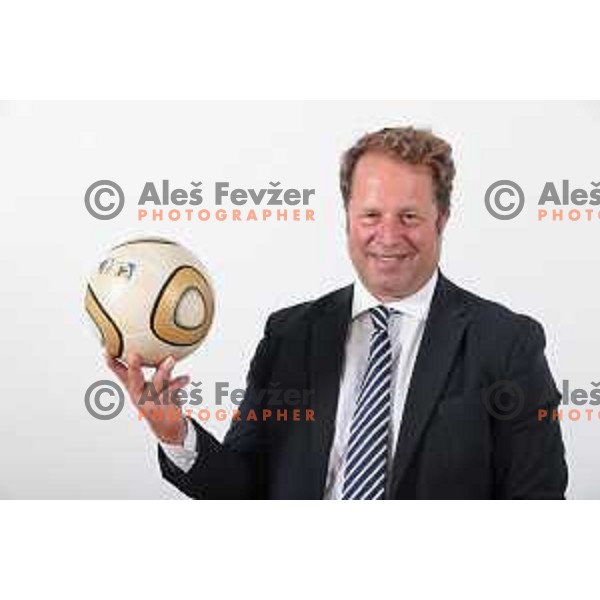 Aleksander Kravanja, newly elected president of International Foot Golf Association (FIFG) during photo shooting in Ljubljana, Slovenia on August 3, 2023