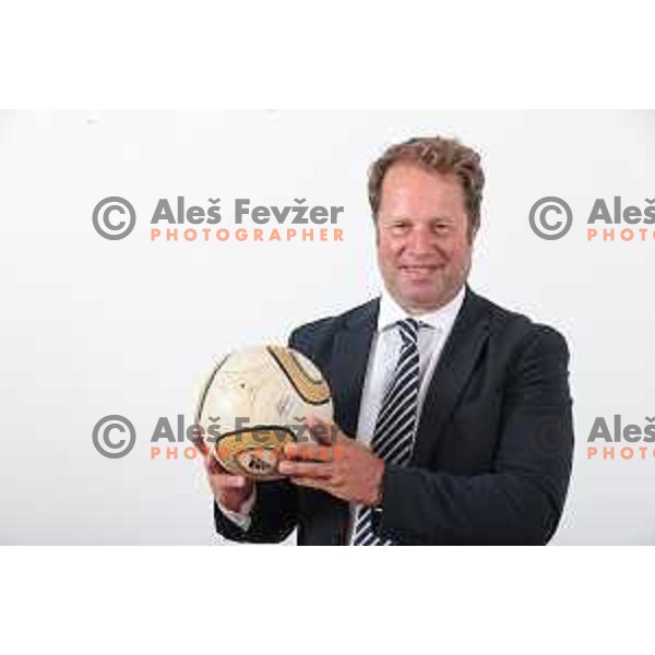 Aleksander Kravanja, newly elected president of International Foot Golf Association (FIFG) during photo shooting in Ljubljana, Slovenia on August 3, 2023