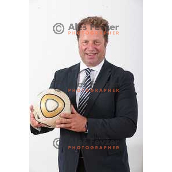 Aleksander Kravanja, newly elected president of International Foot Golf Association (FIFG) during photo shooting in Ljubljana, Slovenia on August 3, 2023