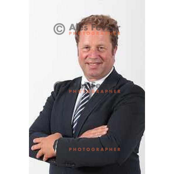 Aleksander Kravanja, newly elected president of International Foot Golf Association (FIFG) during photo shooting in Ljubljana, Slovenia on August 3, 2023