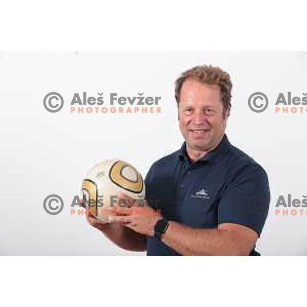 Aleksander Kravanja, newly elected president of International Foot Golf Association (FIFG) during photo shooting in Ljubljana, Slovenia on August 3, 2023