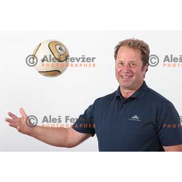 Aleksander Kravanja, newly elected president of International Foot Golf Association (FIFG) during photo shooting in Ljubljana, Slovenia on August 3, 2023