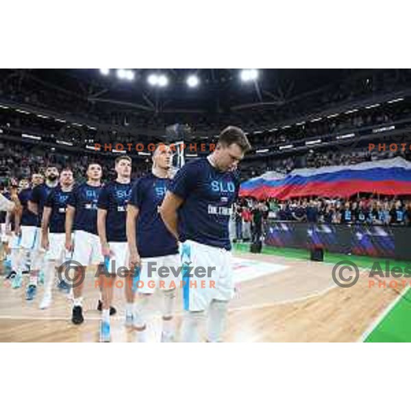 Luka Doncic in action during friendly match in preparation for World Cup 2023 between Slovenia and Montenegro in Ljubljana on August 8, 2023