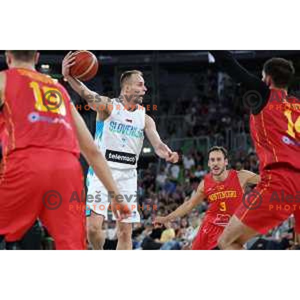 Klemen Prepelic in action during friendly basketball match in preparation for World Cup 2023 between Slovenia and Montenegro in Ljubljana, Slovenia on August 8, 2023